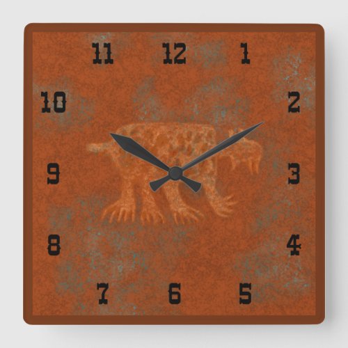 Southwest Canyons Bobcat Petroglyphs Western Style Square Wall Clock