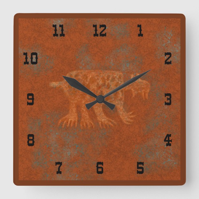 Southwest Canyons Bobcat Petroglyphs Western Style Square Wall Clock (Front)
