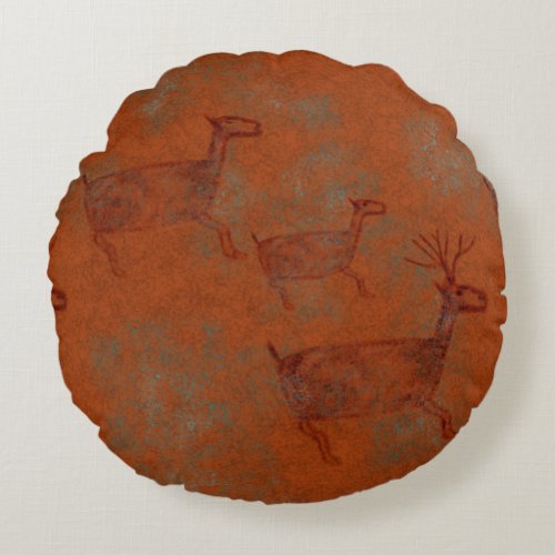 Southwest Canyons Copper Colored Deer Petroglyphs  Round Pillow