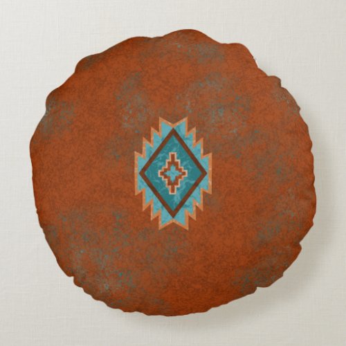 Southwest Canyons Copper Colored Geometric Diamond Round Pillow