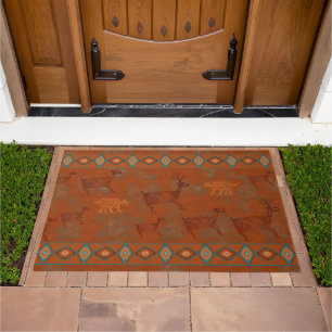 Southwest Canyons Deer and Bobcat Petroglyphs Doormat