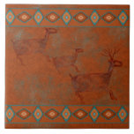 Southwest Canyons Deer Petroglyph Bordered  Ceramic Tile