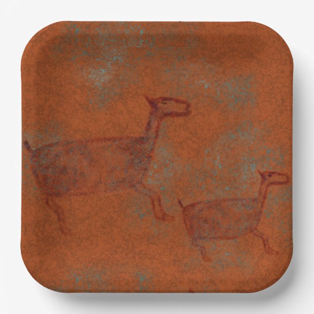 Southwest Canyons Deer Petroglyph Design   Paper P Plates (Front)