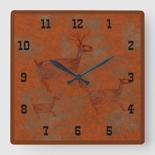 Southwest Canyons Deer Petroglyphs Western Style S Square Wall Clock