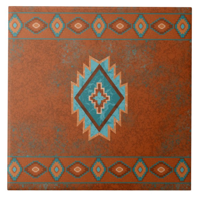 Southwest Canyons Diamond Geometric Border Ceramic Tile (Front)