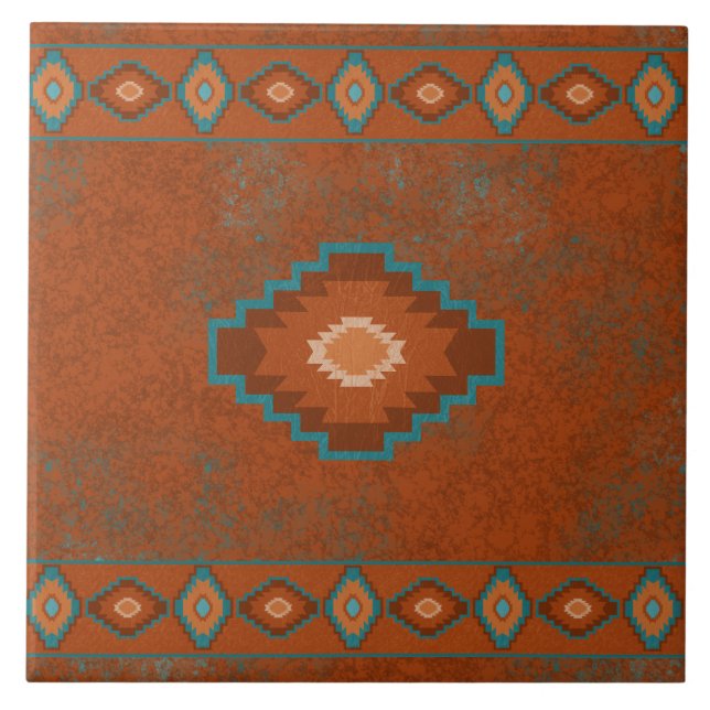 Southwest Canyons Diamond Geometric Border Ceramic Tile (Front)