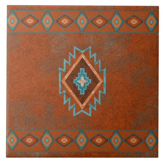 Southwest Canyons Diamond Geometric Border Ceramic Tile (Front)
