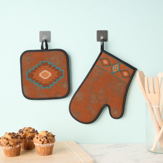 Southwest Canyons Geometric Design Oven Mitt & Pot Holder Set (Insitu(Hanging))