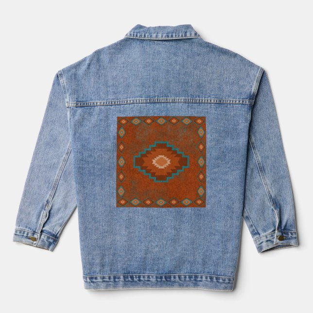 Southwest Canyons Geometric Diamond Design Denim Jacket (Back)