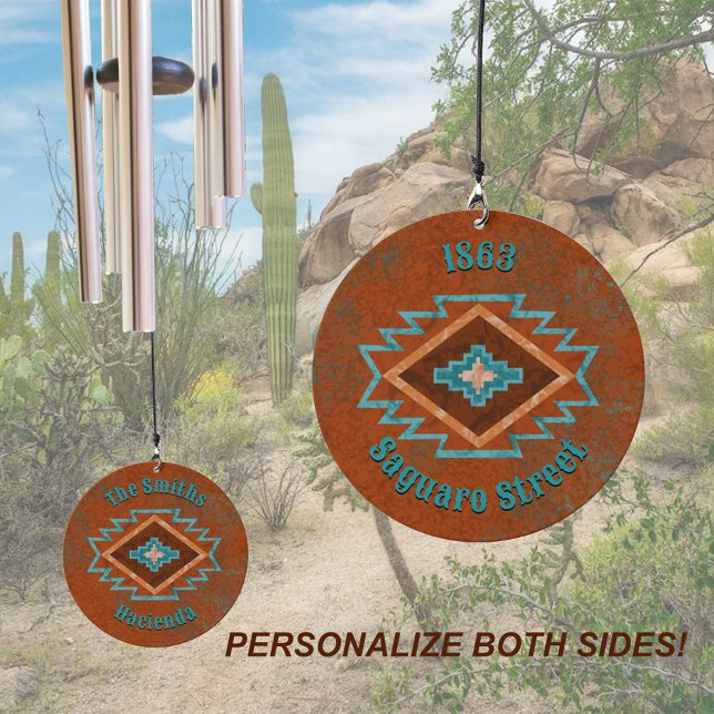 Southwest Canyons Geometric Diamond Personalized  Wind Chime (Personalized Southwest Style Geometric Diamond Design Wind Chimes for Garden, Patio, Memorial, etc)