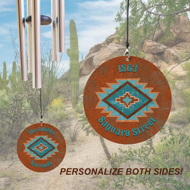 Southwest Canyons Geometric Diamond Personalized  Wind Chime (Custom Southwest Style Geometric Diamond Design Wind Chimes for Garden, Patio, Memorial, etc.)