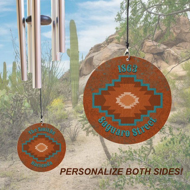 Southwest Canyons Geometric Diamond Personalized  Wind Chime (Southwest Canyons Geometric Diamond design custom wind chimes for garden, home address, memorial etc)