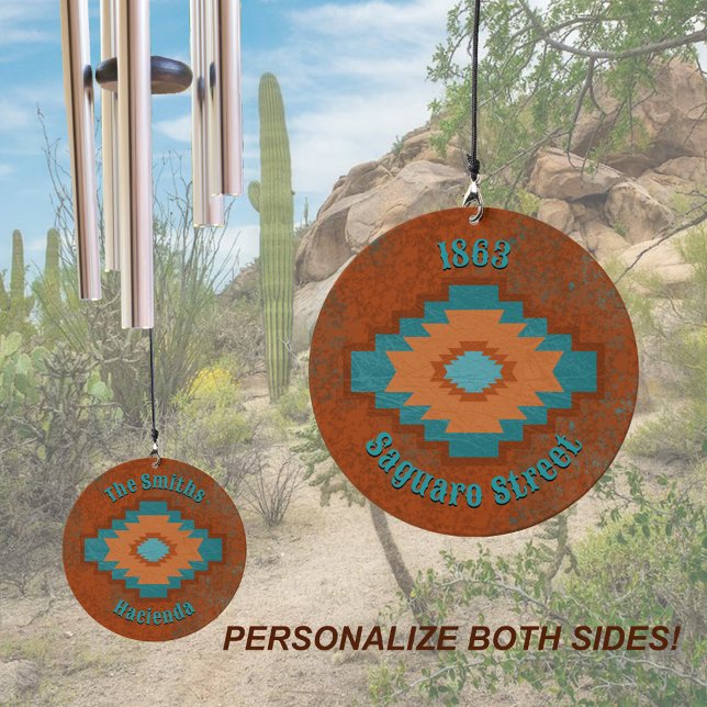 Southwest Canyons Geometric Diamond Personalized  Wind Chime (Southwest Canyon Geometric Diamond Design Custom Wind Chimes for Home, Garden, Patio, Memorial, etc)