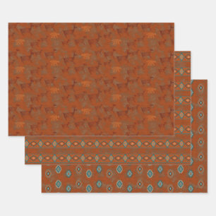 Southwest Canyons Petroglyph and Geometric Pattern Wrapping Paper Sheets
