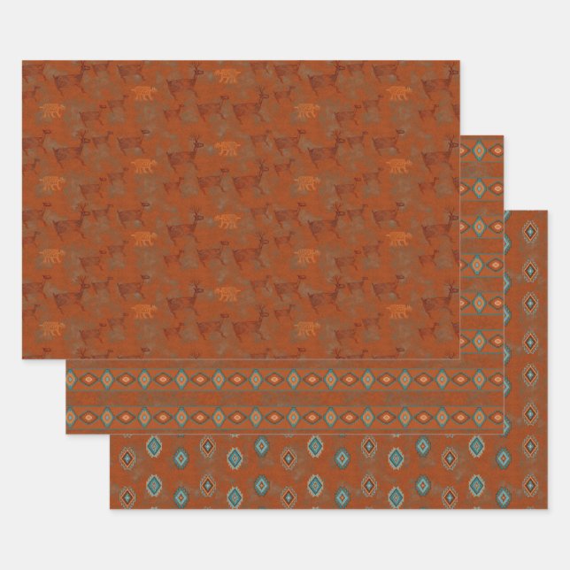 Southwest Canyons Petroglyph and Geometric Pattern Wrapping Paper Sheets (Set)