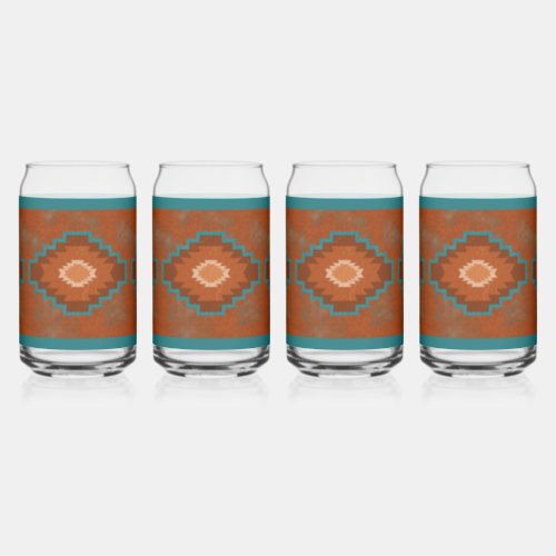Southwest Canyons Turquoise Diamond Design Can Glass