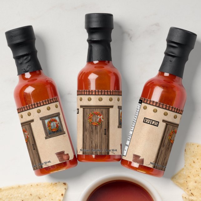 Southwest Chile Peppers Adobe House Personalized   Hot Sauces (Laydown)
