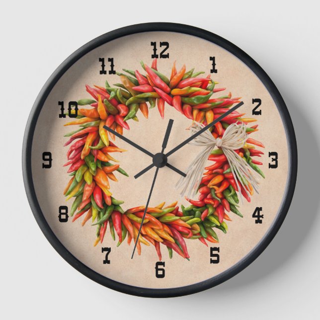 Southwest Chile Ristra Western Numbers Framed Clock (Front)