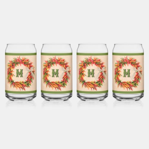 Southwest Chile Ristra Wreath Adobe Personalized  Can Glass