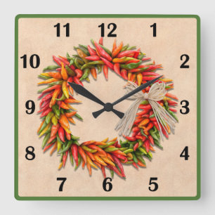 Southwest Chile Ristra Wreath Basic Style Numbers Square Wall Clock