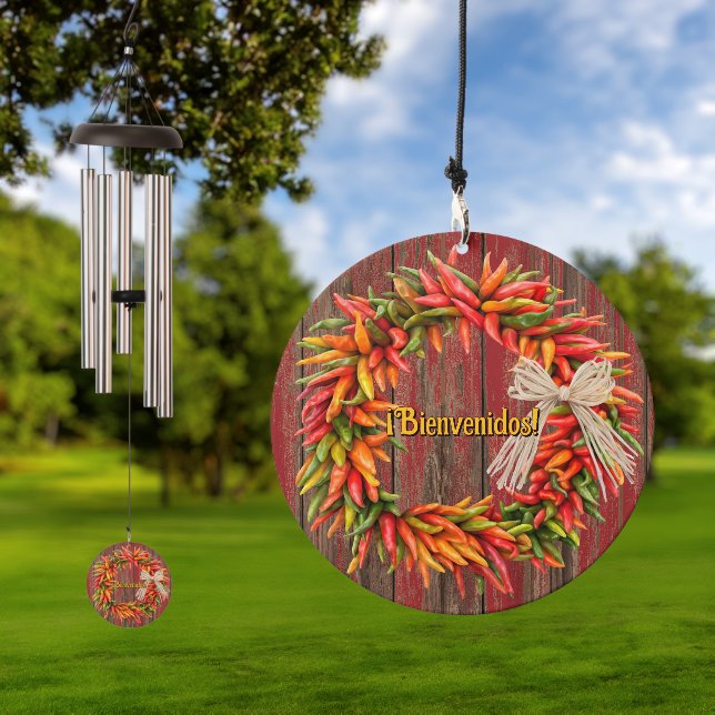 Southwest Chile Ristra Wreath Bienvenidos Wind Chime (Outdoor)