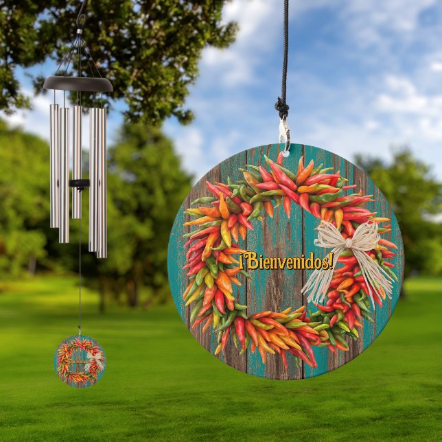 Southwest Chile Ristra Wreath Bienvenidos Wind Chime (Outdoor)