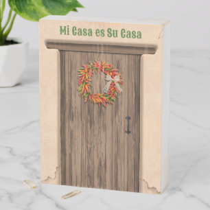 Southwest Chile Ristra Wreath Door Personalized Wooden Box Sign