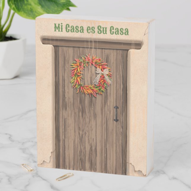 Southwest Chile Ristra Wreath Door Personalized Wooden Box Sign (In Situ Vertical)