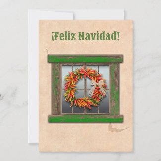 Southwest Chile Ristra Wreath Flat Holiday Card