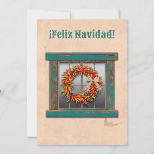 Southwest Chile Ristra Wreath Flat Holiday Card