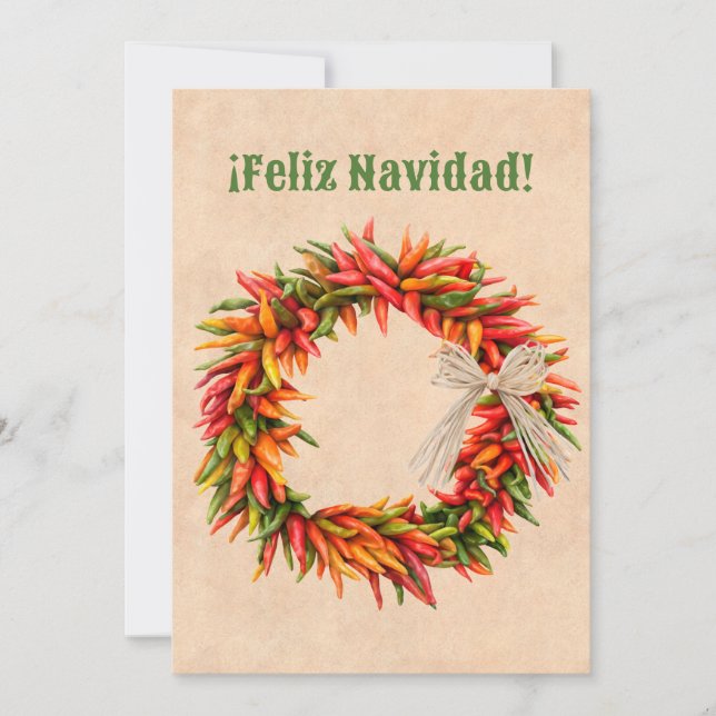 Southwest Chile Ristra Wreath Flat Holiday Card (Front)