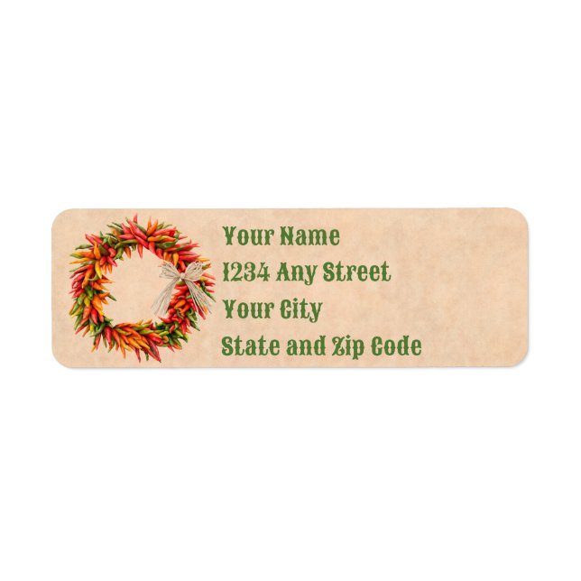 Southwest Chile Ristra Wreath Holiday Address Label (Front)
