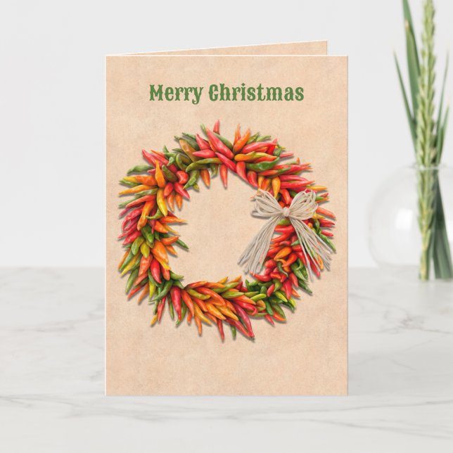 Southwest Chile Ristra Wreath Holiday Christmas Card (Front)
