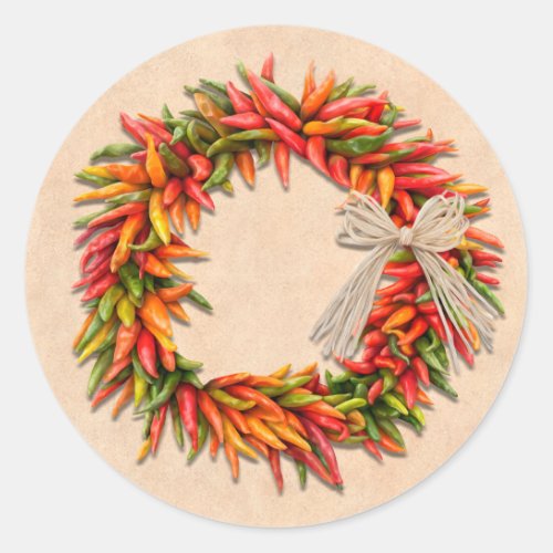 Southwest Chile Ristra Wreath Holiday Christmas Classic Round Sticker