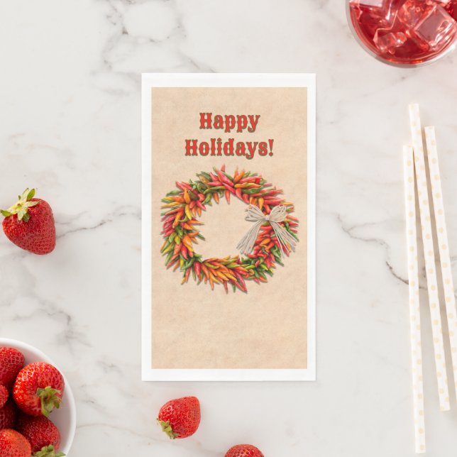 Southwest Chile Ristra Wreath Holiday Personalized Paper Guest Towels (Insitu)