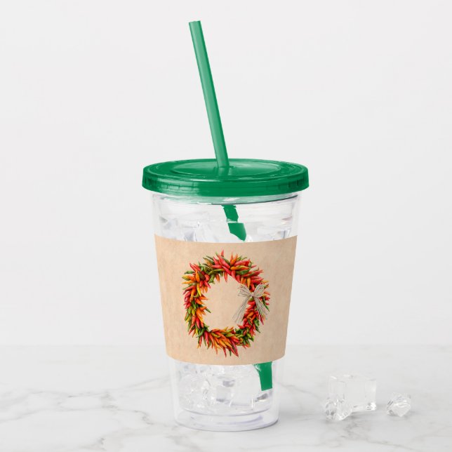 Southwest Chile Ristra Wreath on Adobe Wall Acrylic Tumbler (Front Ice)