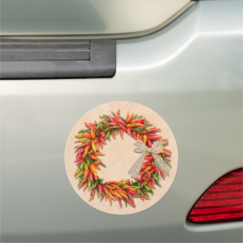 Southwest Chile Ristra Wreath on Adobe Wall Car Magnet