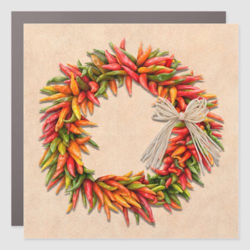 Southwest Chile Ristra Wreath on Adobe Wall Car Magnet