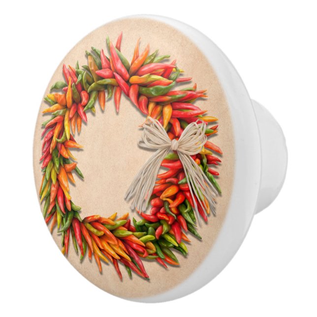 Southwest Chile Ristra Wreath on Adobe Wall Ceramic Knob (Right)