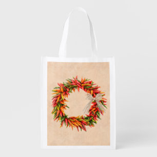 Southwest Chile Ristra Wreath on Adobe Wall Grocery Bag