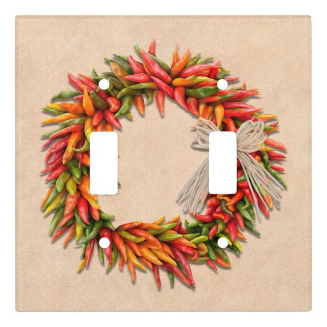 Southwest Chile Ristra Wreath on Adobe Wall Light Switch Cover (Front)