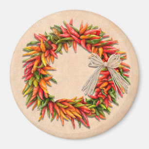 Southwest Chile Ristra Wreath on Adobe Wall Magnet