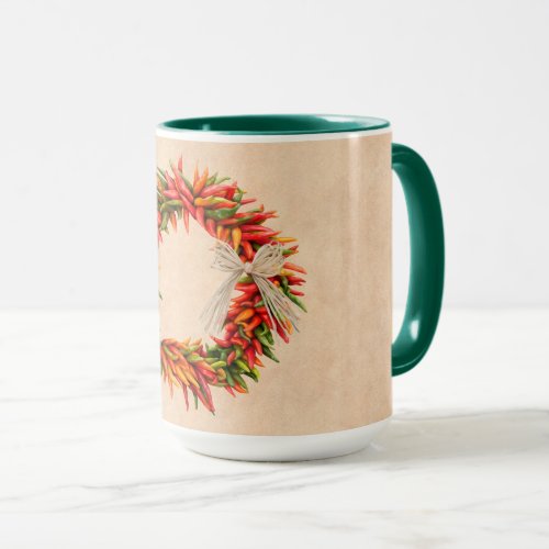 Southwest Chile Ristra Wreath on Adobe Wall Mug