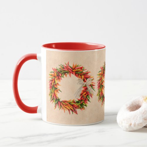 Southwest Chile Ristra Wreath on Adobe Wall Mug