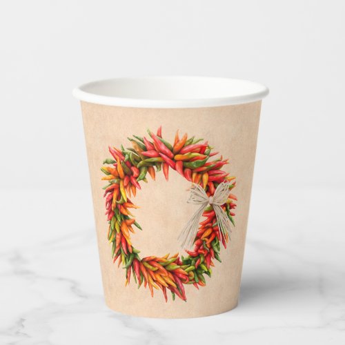 Southwest Chile Ristra Wreath on Adobe Wall Paper Cups