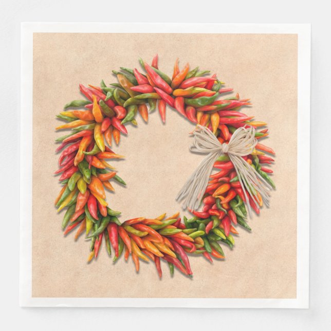 Southwest Chile Ristra Wreath on Adobe Wall Paper Dinner Napkins (Front)
