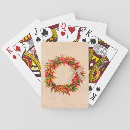 Southwest Chile Ristra Wreath on Adobe Wall Playing Cards