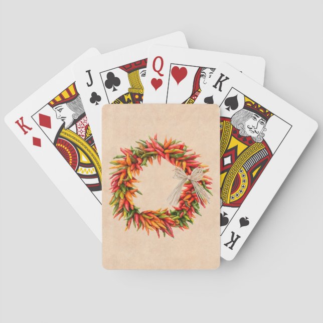 Southwest Chile Ristra Wreath on Adobe Wall Poker Cards (Back)