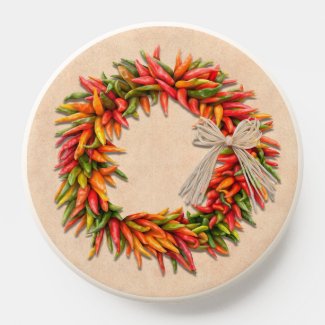 Southwest Chile Ristra Wreath on Adobe Wall