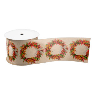 Southwest Chile Ristra Wreath on Adobe Wall Satin Ribbon